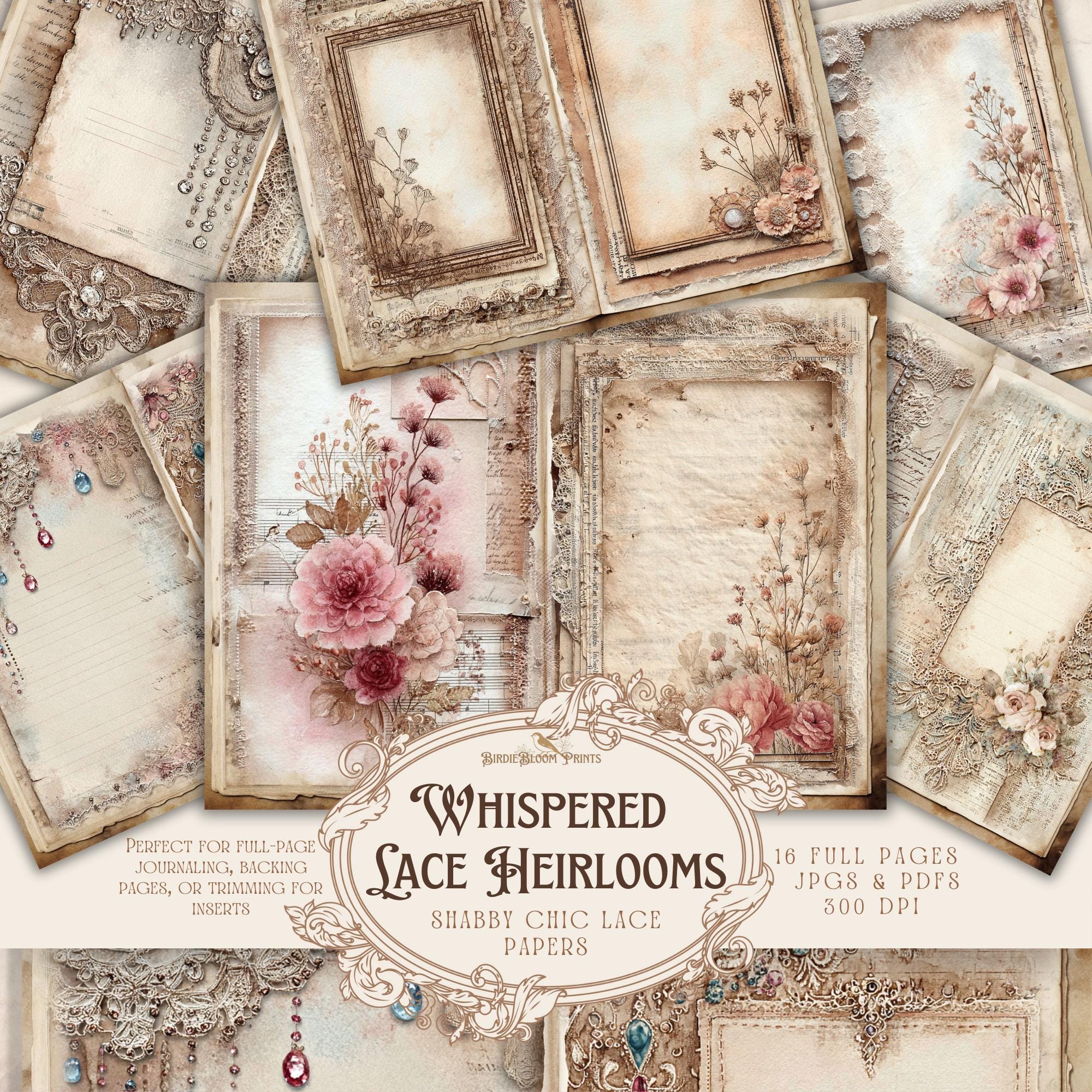 il_fullxfull.8078054068_edb6.jpg Shabby Lace Junk Journal Pages | Floral Ephemera (Printable PDF) - Image 1