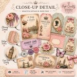 Victorian London Ephemera Pack | Tags, Tickets, Floral Embellishments (Digital Download) - Image 3