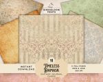 Timeless Damask Vintage Papers: Horizontal Filler Pages, Junk Journal Supplies, Background Papers