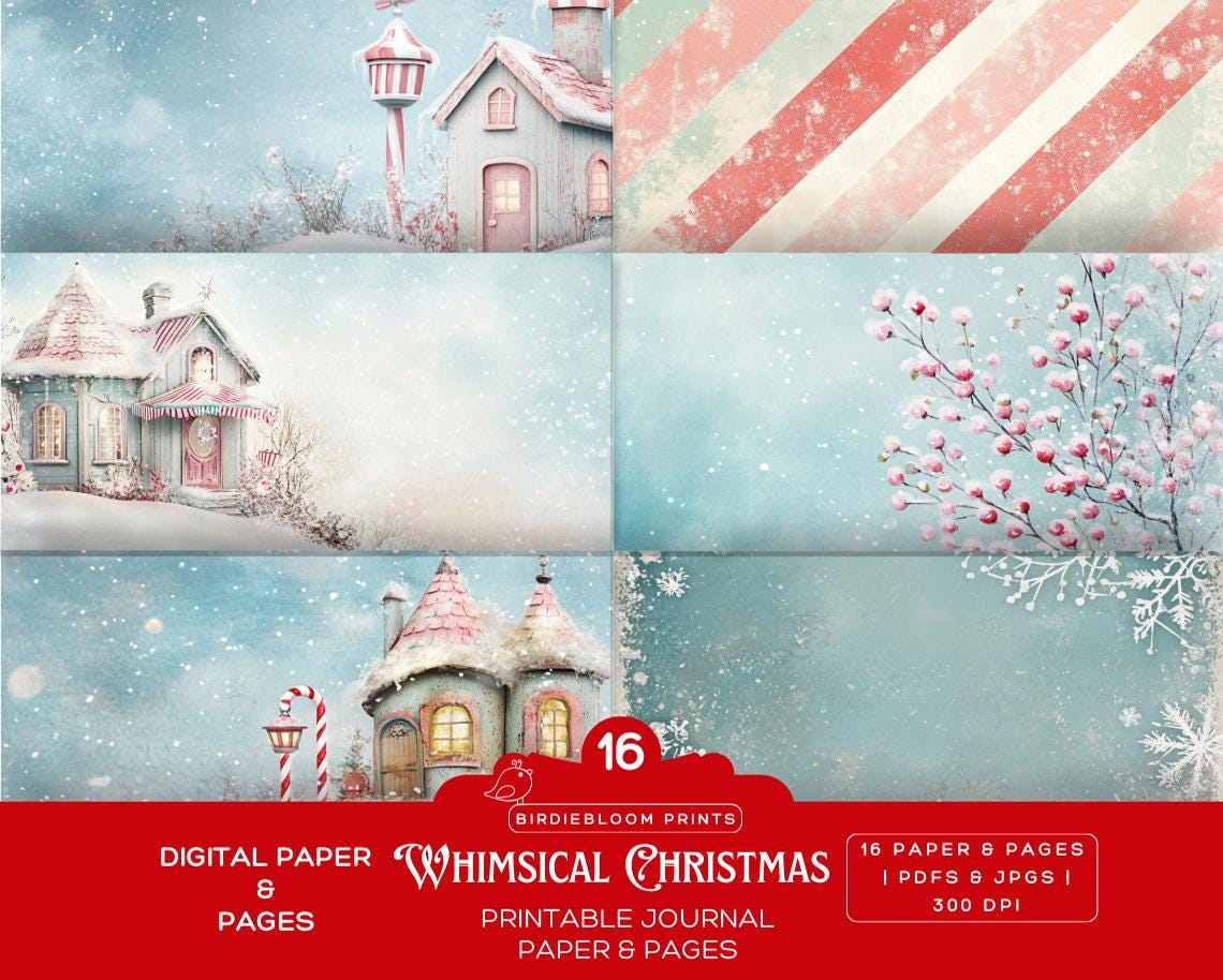 il_fullxfull.8125956519_6bcu.jpg Whimsical Christmas Junk Journal Pages: Winter Cottage Ephemera (Digital Download) - Image 1